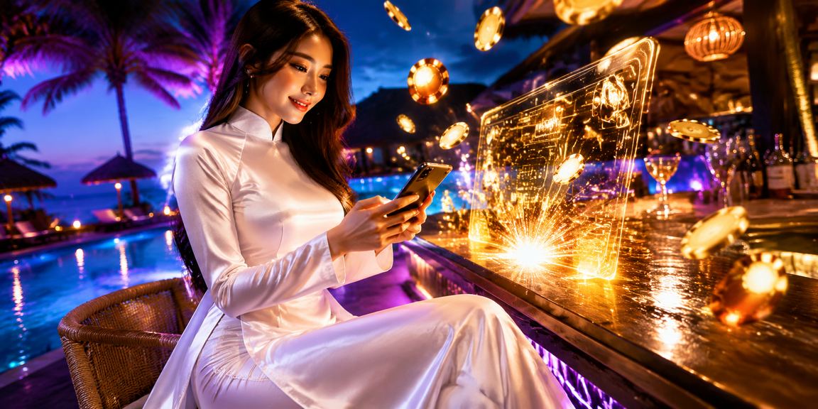 Người dùng Mũi Né theo dõi kèo esports trên điện thoại với trang phục áo dài truyền thống